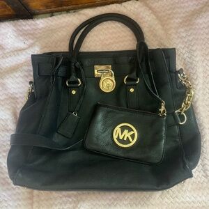 Michael Kors black leather bag with leather wristlet